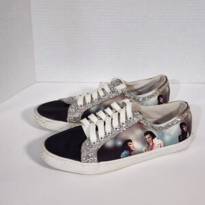 ELVIS PRESLEY Bradford Exchage 1990 Canvas Sneaker Shoes Size 9 Women Flats Tie